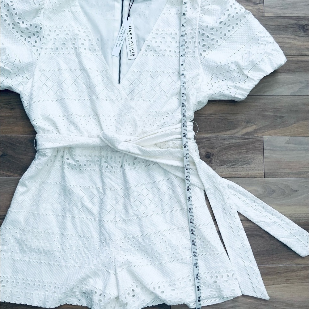 Alice + Olivia Paulina Puff Sleeve Eyelet Romper - Picture 9 of 12